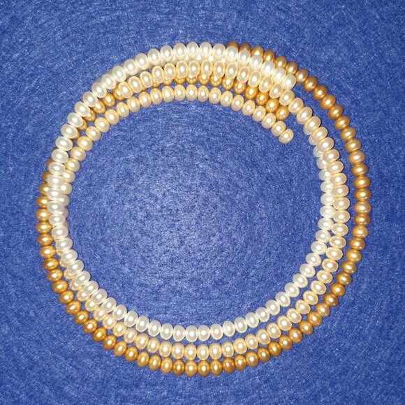 3 Strand Freshwater Pearl Choker Necklace Set White Ivory Pink 6mm Pearls - Picture 4 of 11